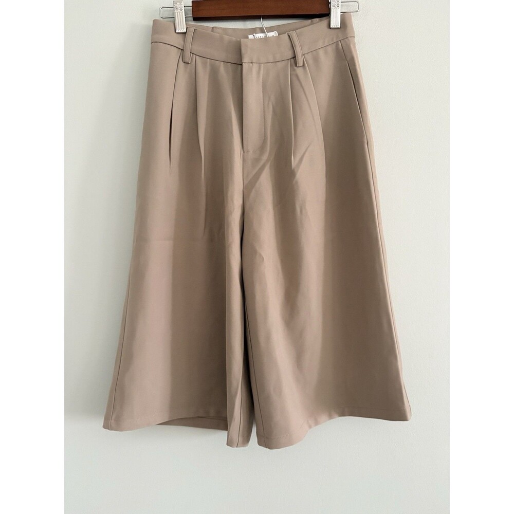 Women’s Bermuda Trouser Wide Leg Charcoal Emmett Midi Pants US Size 4 Beige Tan